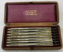 A leather cased set of seven ivory and steel cut-throat razors by William Garner, 11 Duke Street,