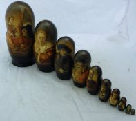 A set of ten modern Russian graduated doll boxes depicting various artists of famous artworks,