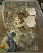 A box containing various vintage Babycham glasses, a Vale bone china part tea service,