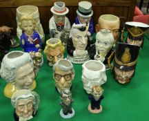 A collection of mainly political figure character jugs including Stanley Baldwin,