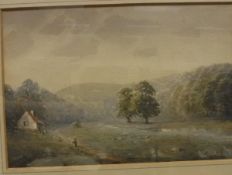 NORMAN SEPTIMUS BOYCE (1895-1943) "River landscape with figures", watercolour, signed lower right,