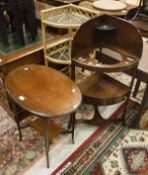 A collection of furniture comprising a Georgian mahogany corner washstand,