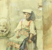 RASI "Continental scene of a girl seated", watercolour on paper, signed and dated 1876 lower left,