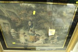 AFTER GEORGE MORLAND "Children nutting", coloured engraving in verre eglomise frame,