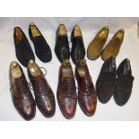 A box containing six pairs of various gents shoes and various Harrods,