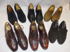 A box containing six pairs of various gents shoes and various Harrods,