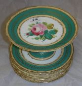 A hand-painted six place setting dessert service with matching tazza with central floral spray