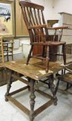 A Dutch oak tavern table together with a painted carver slat back kitchen chair