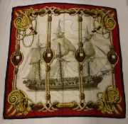 An Hermes silk scarf entitled Tribord depicting a galleon on a cream ground