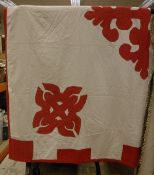 A 19th Century quilt with red and white pattern and white backing CONDITION REPORTS