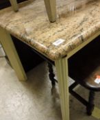 A marble top kitchen table together with a marble topped painted washstand