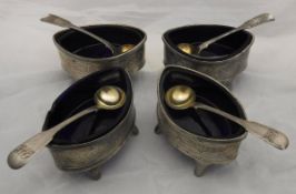 A set of four early 19th Century silver open salts of Navette form bearing ownership initials MP
