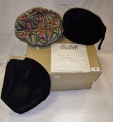 A Belville Sassoon hat box containing three vintage hats,