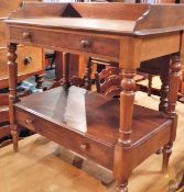 A Victorian mahogany two drawer washstand with three quarter galleried top