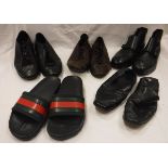 A collection of gentleman's shoes to include Gucci sandals, Emporio Armani leather shoes etc.