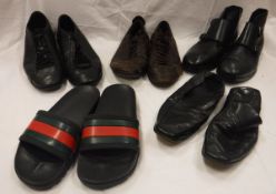 A collection of gentleman's shoes to include Gucci sandals, Emporio Armani leather shoes etc.