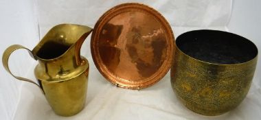 An early 20th Century engraved brass Indian brass jardiniere,