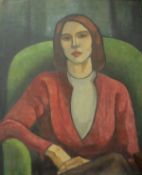 Portrait of seated woman, oil on canvas,