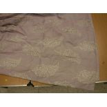 A pair of linen type lilac ground foliate embroidered lined curtains with taped pencil pleat