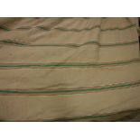 A pair of linen type cream ground striped interlined curtains with applied braiding and taped