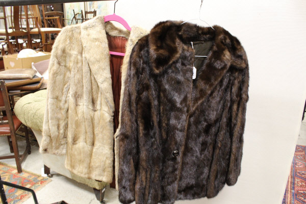 A brown mink jacket with satin lining bearing label inscribed 'K.