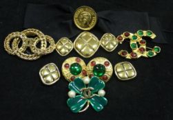 A Chanel enamelled clover leaf brooch,