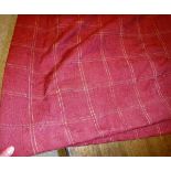 A pair of cotton/linen type burgundy and gold check interlined curtains with fixed triple pinch