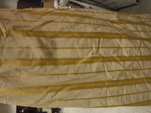 Two moire silk gold striped interlined curtains with fixed triple pinch pleat heading, - Image 3 of 3