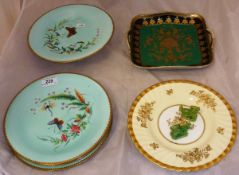 A 19th Century Continental part dessert service with tazza and three plates,