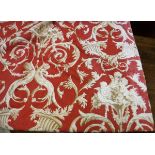 Two pairs of printed cotton type interlined curtains with red and cream Classical design,