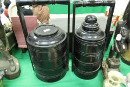 Two Japanese black and cinnabar lacquered multi-section food containers