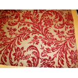 Two pairs of Chenille borderline fabrics foliate design on red ground,