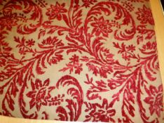 Two pairs of Chenille borderline fabrics foliate design on red ground,