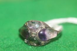 A white metal mounted flourite and diamond set ring