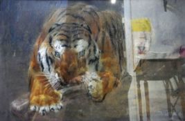JOHN TRIVET NETTLESHIP "Crouching tiger", pastel,