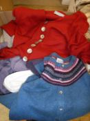 A box containing assorted cashmere and other cardigans and jumpers to include Brora of Scotland,