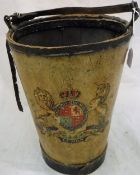 A painted and transfer decorated fire bucket/waste bin with Royal Coat of Arms