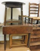 A mahogany drop leaf Pembroke table with single drawer and a stained oak cricket table,