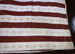 Two pairs plus a matching single circa 1960's Regency style stripe burgundy and cream sateen
