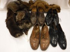 A box of gentleman's shoes together with a fox fur stole and mink fur tippets CONDITION