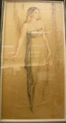 JOHN REDVERS "A young lady", full length portrait, pastel on paper,