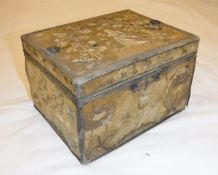 A late 17th/early 18th Century silk needlework box decorated on the top with a lady in arbour