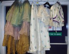 A collection of Victorian and later clothing to include a child's blue and cream day dress,