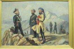 ENGLISH SCHOOL "Indian Officers and Sepoys of the 1st Punjab Infantry circa 1849", oil on canvas,