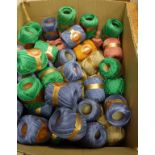 A box of assorted Clark's "Cronita" knitting and crochet wool balls of varying colours