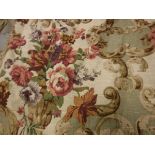 A single linen type floral decorated interlined curtain with fixed triple pinch pleat heading,