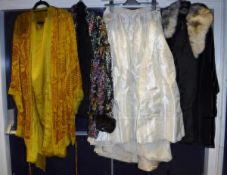 Three boxes of vintage clothing and undergarments to include a Victorian wedding dress foundation