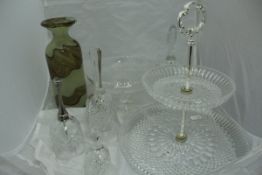 A Mdina glass 'Sandstorn' vase and a collection of various cut glass ware including bells, bowls,