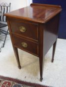 A pair of mahogany lamp tables with two drawers to squared tapered legs on spade feet