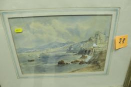 J C B "Genoa", a coastal landscape with figure on a wall in the foreground,